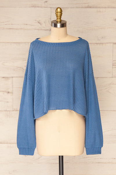 Sepino Blue Cropped Knit Sweater | La petite garçonne front view