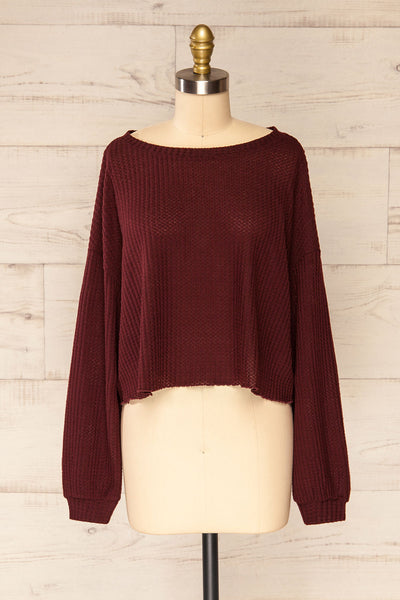 Sepino Burgundy Cropped Knit Sweater | La petite garçonne front view