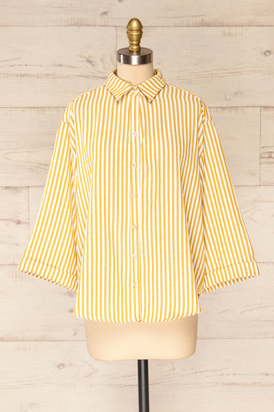 Set Ciney Yellow Stripped Shorts & 3/4 sleeves Shirt | La petite garçonne top front view