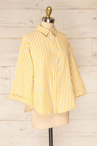 Set Ciney Yellow Stripped Shorts & 3/4 sleeves Shirt | La petite garçonne top side view