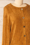 Set Diez Brown Textured Dress & Cardigan | La petite garçonne top side close-up