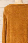 Set Diez Brown Textured Dress & Cardigan | La petite garçonne top back close-up