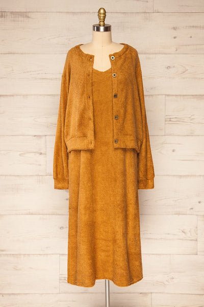Set Diez Brown Textured Dress & Cardigan | La petite garçonne set