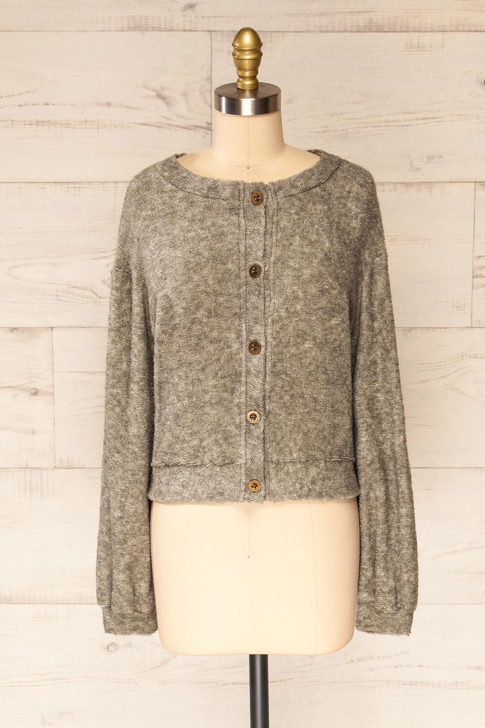 Set Diez Grey Textured Dress & Cardigan | La petite garçonne top front view 