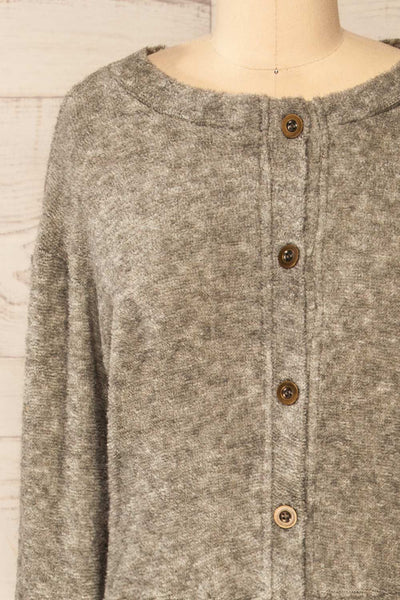 Set Diez Grey Textured Dress & Cardigan | La petite garçonne top front close-up