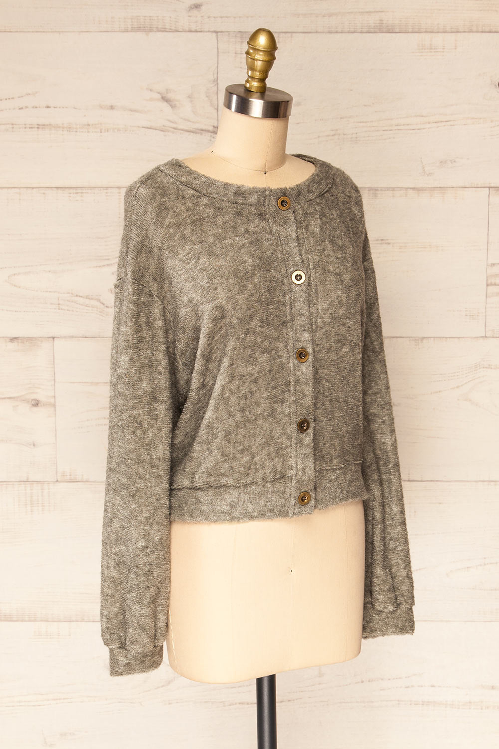 Set Diez Grey Textured Dress & Cardigan | La petite garçonne top side view 