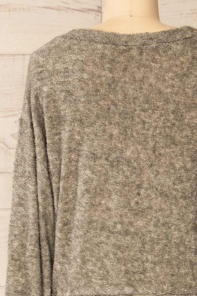 Set Diez Grey Textured Dress & Cardigan | La petite garçonne top back close-up