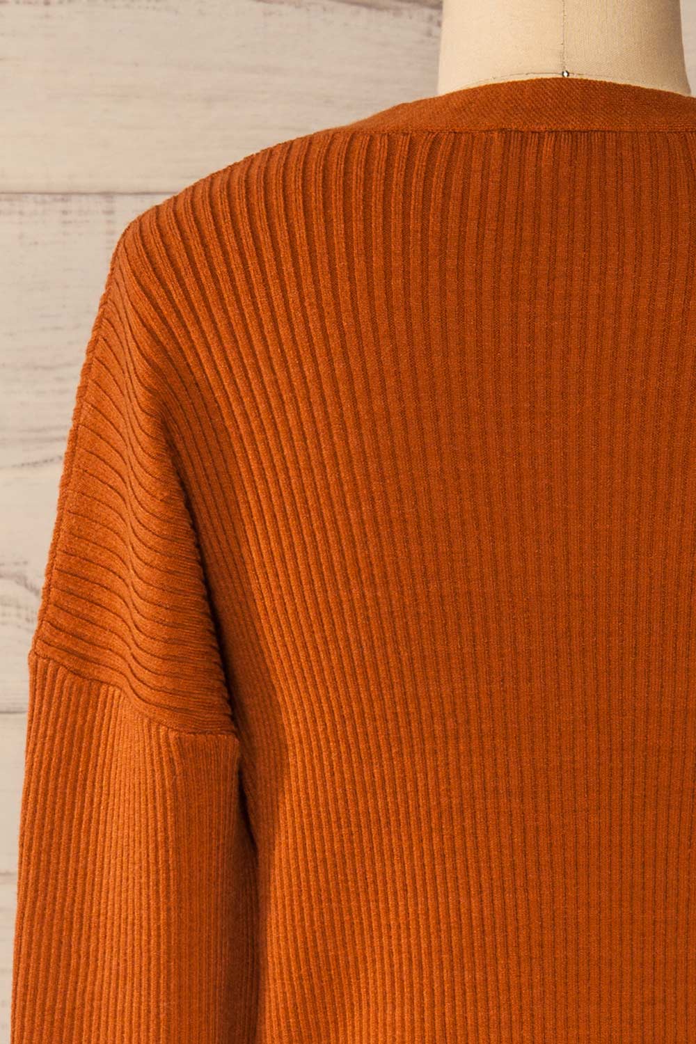 Marsa Rust Orange Ribbed Lounge Set | La petite garçonne top back close-up