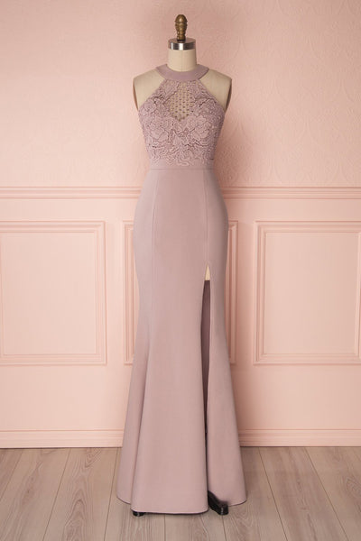 Sevilay Dusty Mauve Fitted Gown with Crocheted Lace | Boudoir 1861