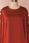 Shadey Red Ochre Silky Long Ruffled Sleeve Loose Top | Boutique 1861