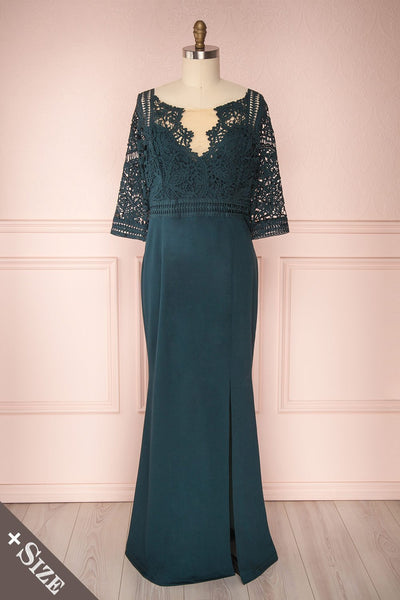 Shafie Emerald Green Lace Plus Size Maxi Dress | Boudoir 1861