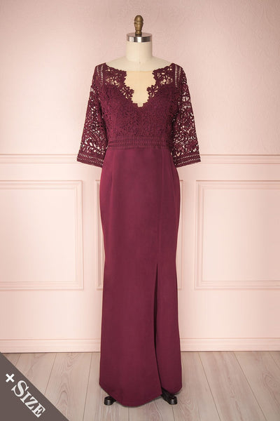 Shafie Garnet Burgundy Lace Plus Size Maxi Dress | Boudoir 1861
