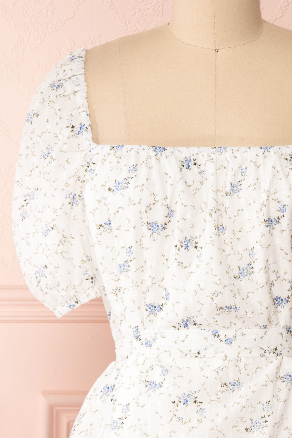 Shanine White Floral Short Sleeve Dress | Boutique 1861 front close-up