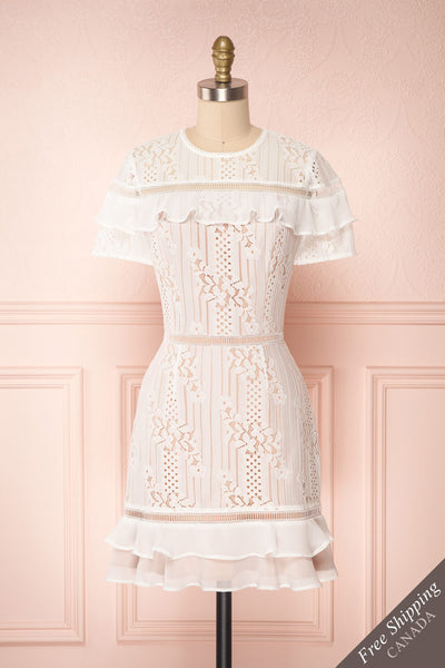 Shara Blanc White Lace Cocktail Dress | Boutique 1861 front view