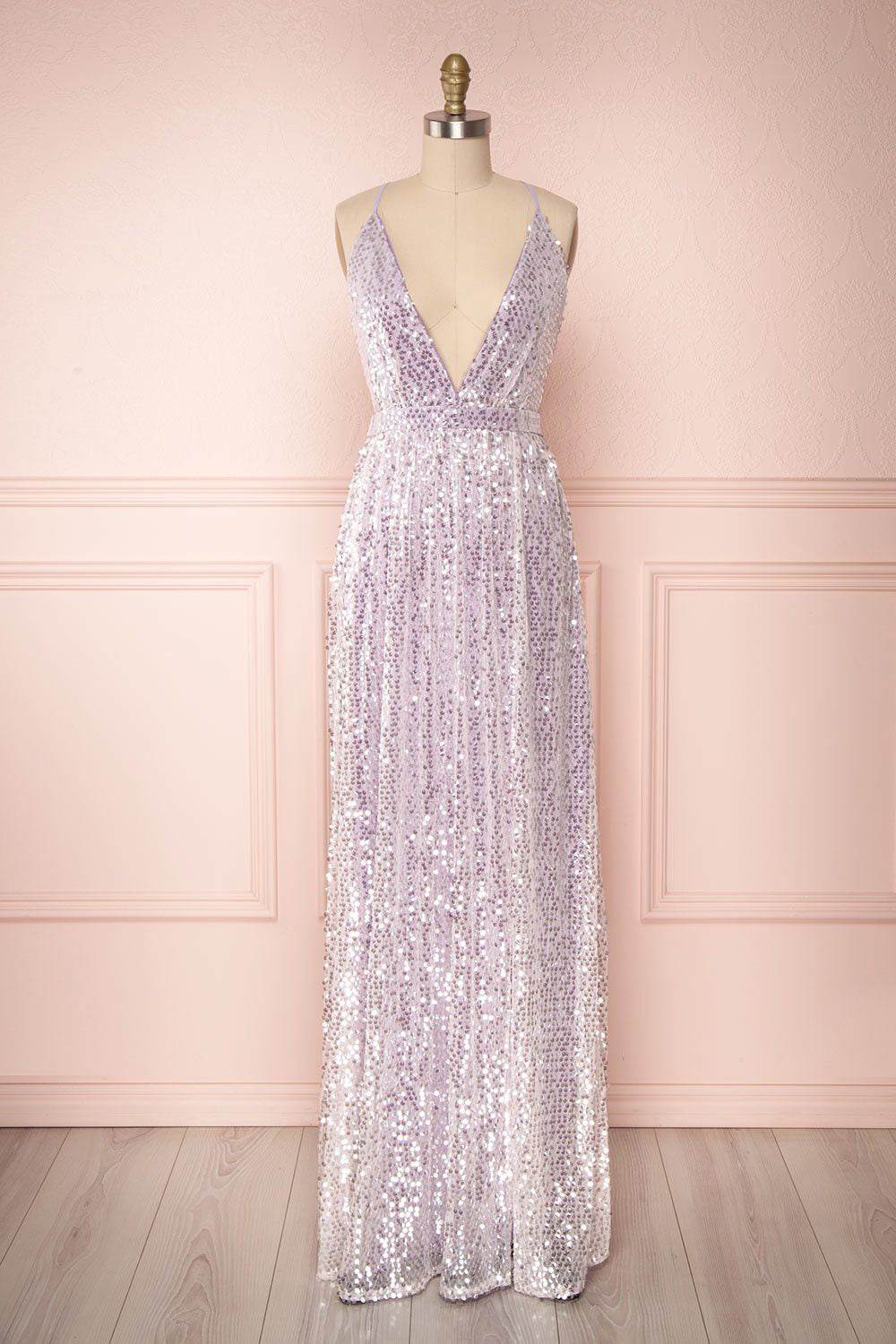 Shayana Lilas Lilac Mesh Gown with Plunging Neckline | Boutique 1861