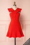 Shelsy Red Crossed Neckline Ruffled Cocktail Dress | Boutique 1861