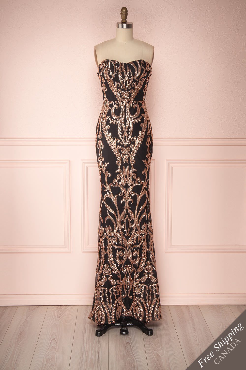 Sheraz Bronze Sequin Fitted Maxi Bustier Gown | Boutique 1861