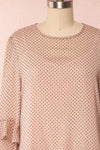 Shigeo Light Pink Polka Dot Dress w/ Ruffles front close up loose | Boutique 1861