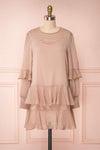 Shigeo Light Pink Polka Dot Dress w/ Ruffles front view loose | Boutique 1861