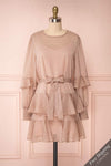 Shigeo Light Pink Polka Dot Dress w/ Ruffles front view FS | Boutique 1861