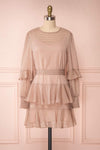Shigeo Light Pink Polka Dot Dress w/ Ruffles front view | Boutique 1861