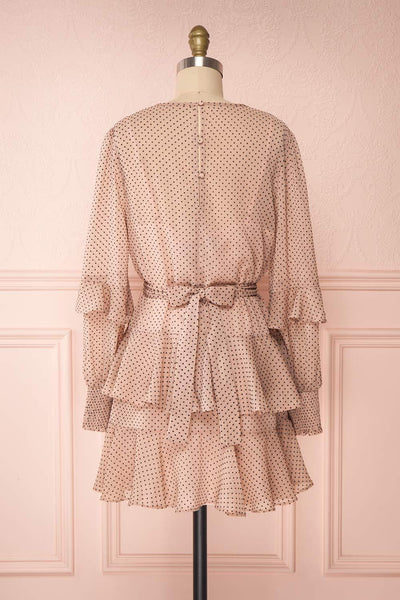 Shigeo Light Pink Polka Dot Dress w/ Ruffles back view | Boutique 1861
