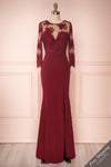 Shimi Burgundy Floral Embroidered Mermaid Gown face view | Boudoir 1861