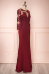 Shimi Burgundy Floral Embroidered Mermaid Gown side view | Boudoir 1861