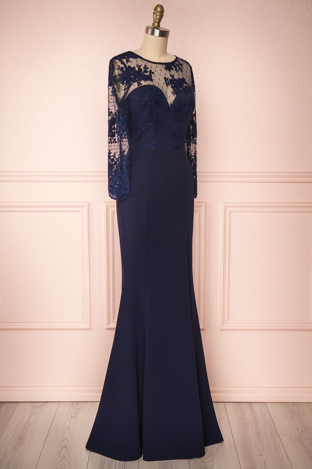 Shimi Navy Blue Floral Embroidered Mermaid Gown | Boudoir 1861