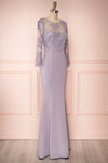 Shimi Grey Floral Embroidered Mermaid Gown side view | Boudoir 1861