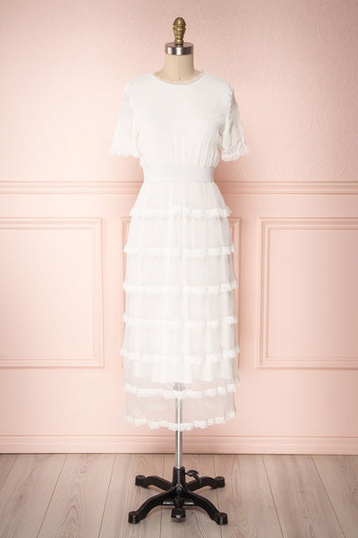Shimizu White Layered Ruffles Midi Dress | Boutique 1861