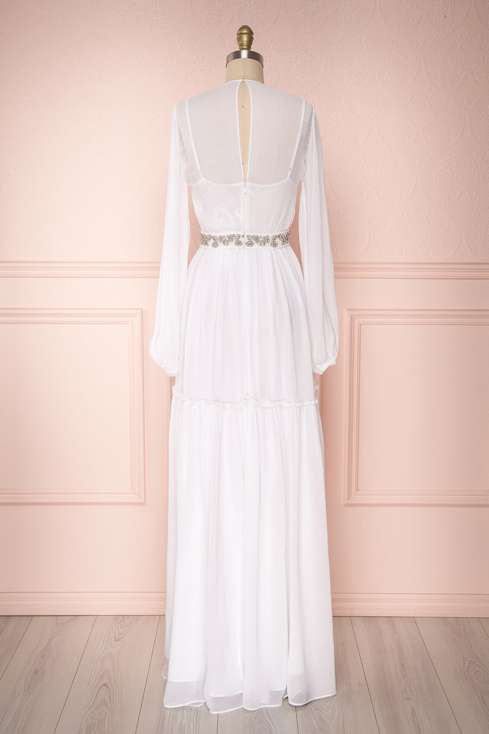 Shobara White Chiffon A-Line Maxi Dress