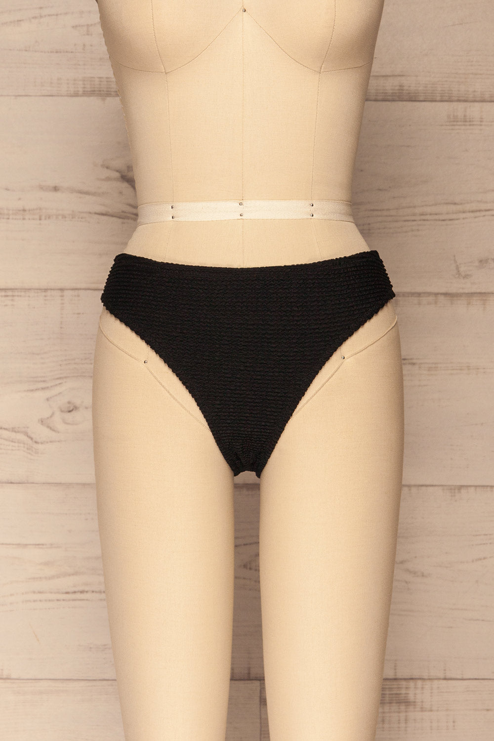 Sibay Black Textured Bikini Bottom | La petite garçonne front view 