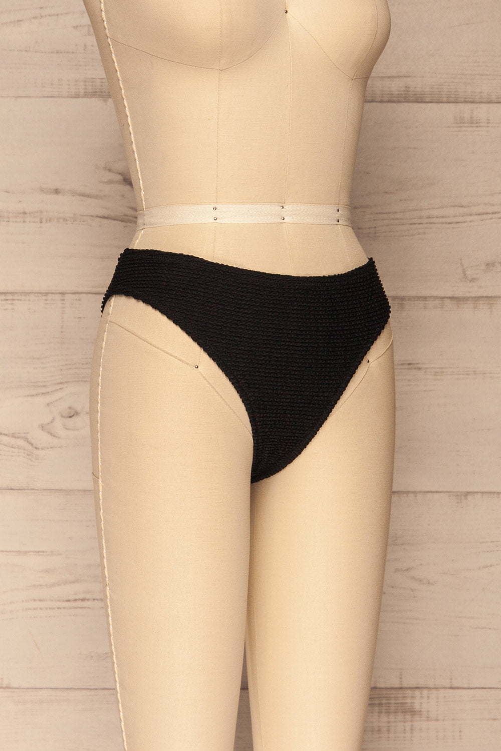 Sibay Black Textured Bikini Bottom | La petite garçonne side view 