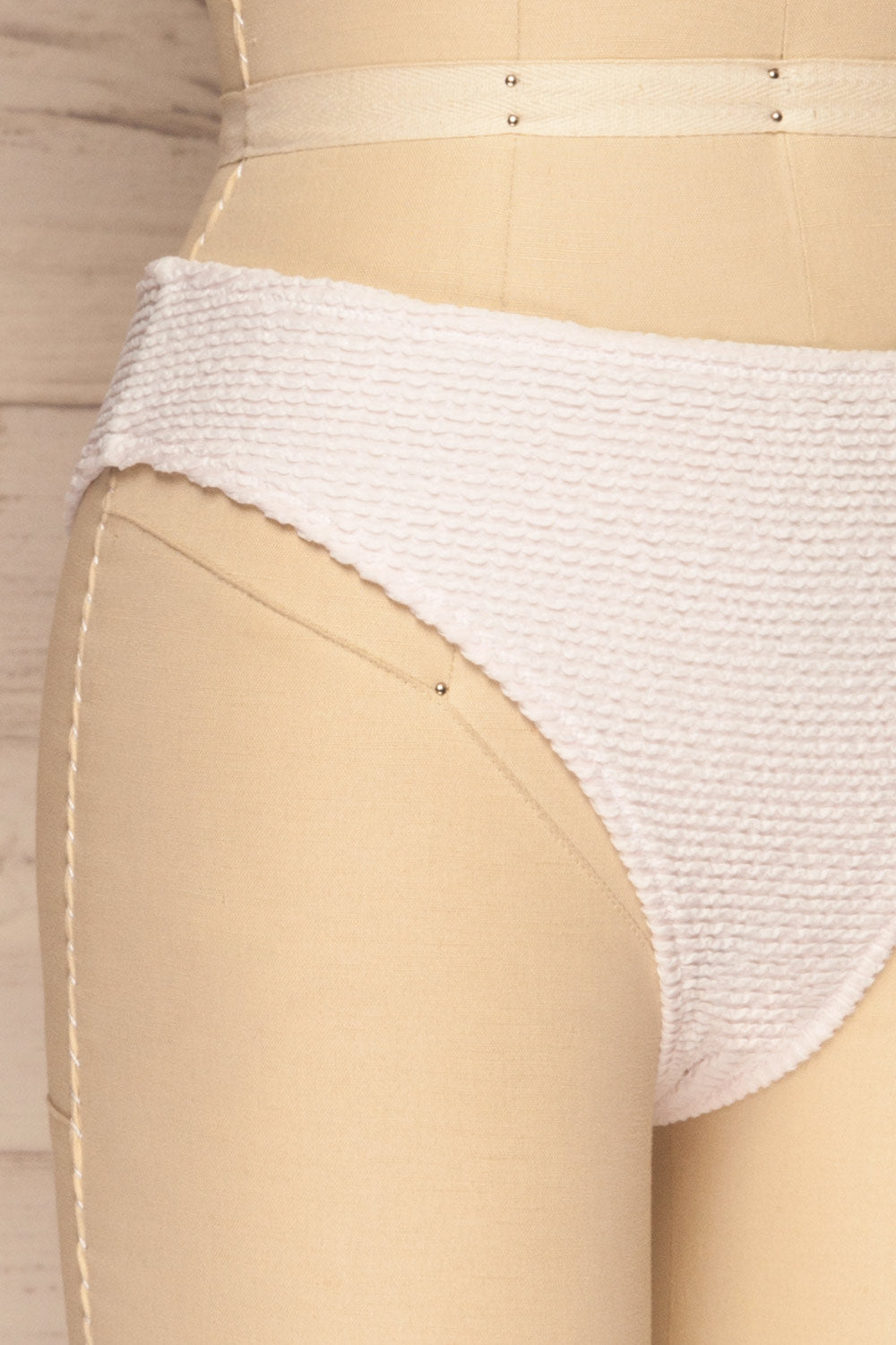 Sibay White Textured Bikini Bottom | La petite garçonne side close-up