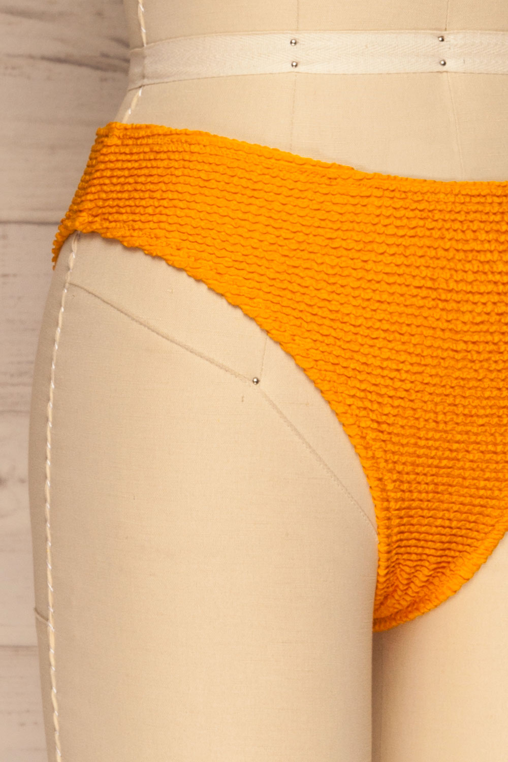 Sibay Yellow Textured Bikini Bottom | La petite garçonne side close-up