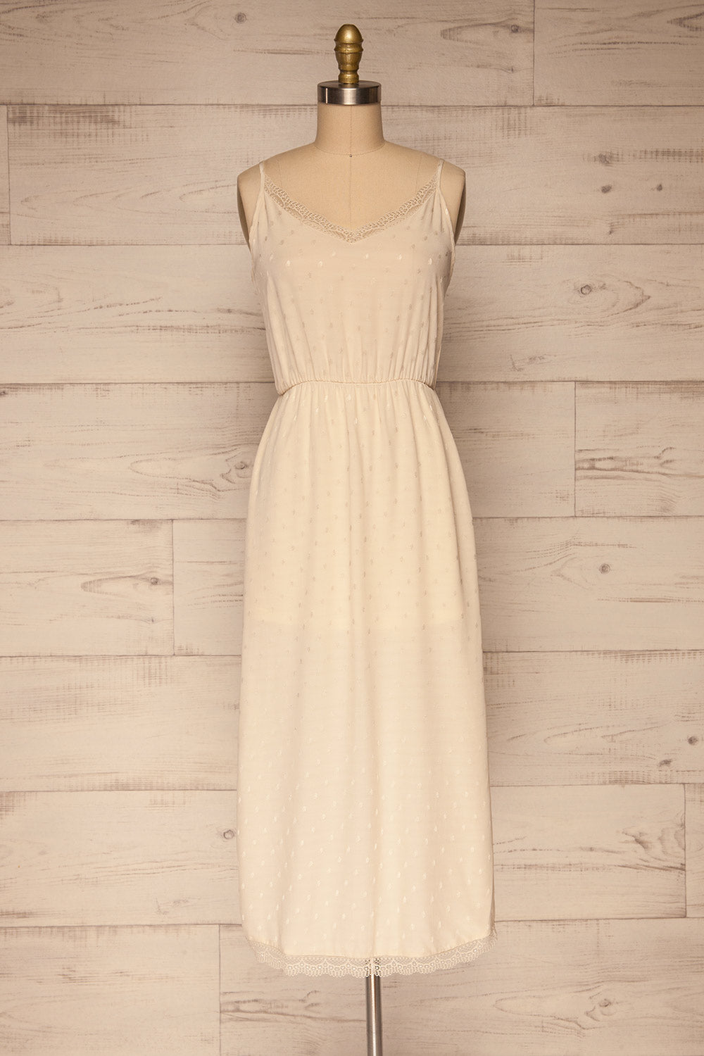 Sibiu Ivory Midi Dress w/ Thin Straps | La petite garçonne  front view 