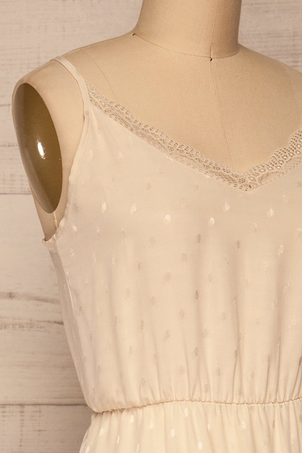 Sibiu Ivory Midi Dress w/ Thin Straps | La petite garçonne side close-up