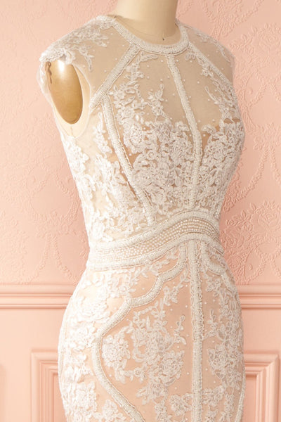 Sybilla - White and peach beaded lace gown