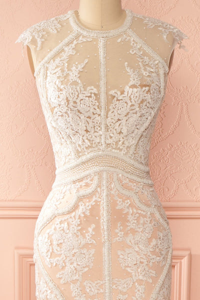 Sybilla - White and peach beaded lace gown