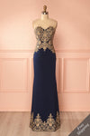 Sidorela Navy Blue Gown with Golden Embroideries | Boutique 1861