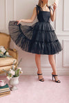 Siena Tiered Black Tulle Midi Dress | Boutique 1861  model