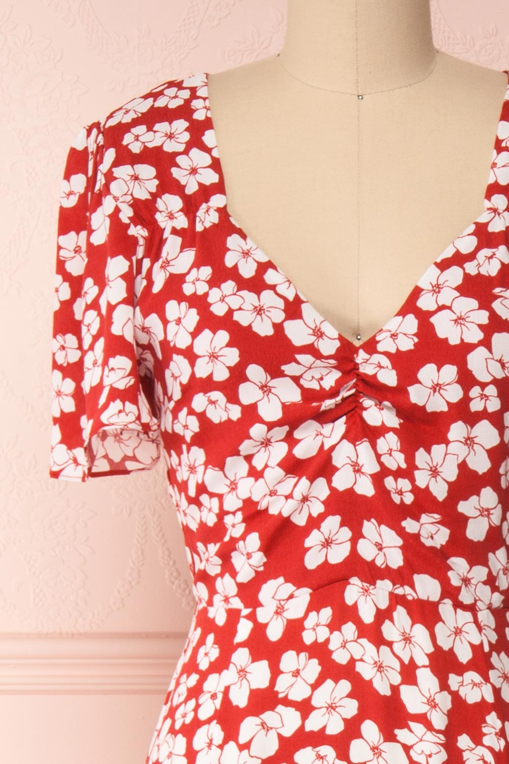 Sigrun Red & White Floral Maxi Summer Dress | Boutique 1861 front close-up