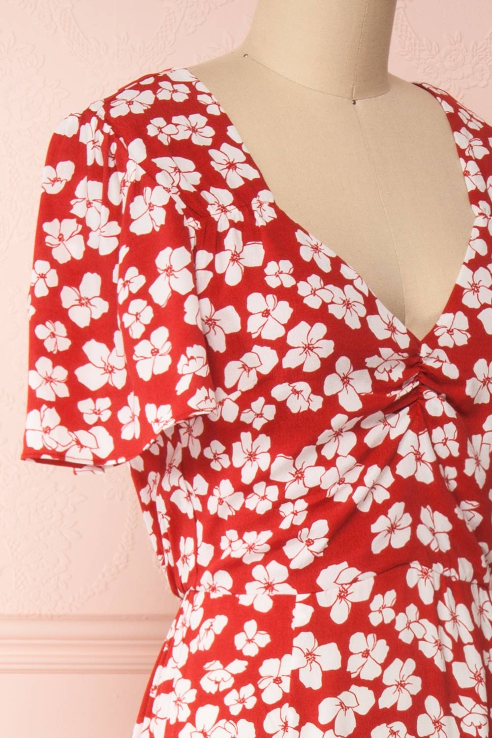 Sigrun Red & White Floral Maxi Summer Dress | Boutique 1861 side close-up