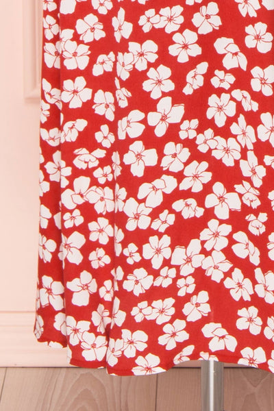 Sigrun Red & White Floral Maxi Summer Dress | Boutique 1861 bottom close-up