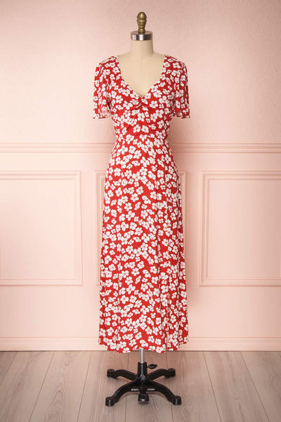 Sigrun Red & White Floral Maxi Summer Dress | Boutique 1861