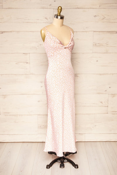 Sigtu Pink Floral Satin Dress w/ Thin Straps | La petite garçonne side view