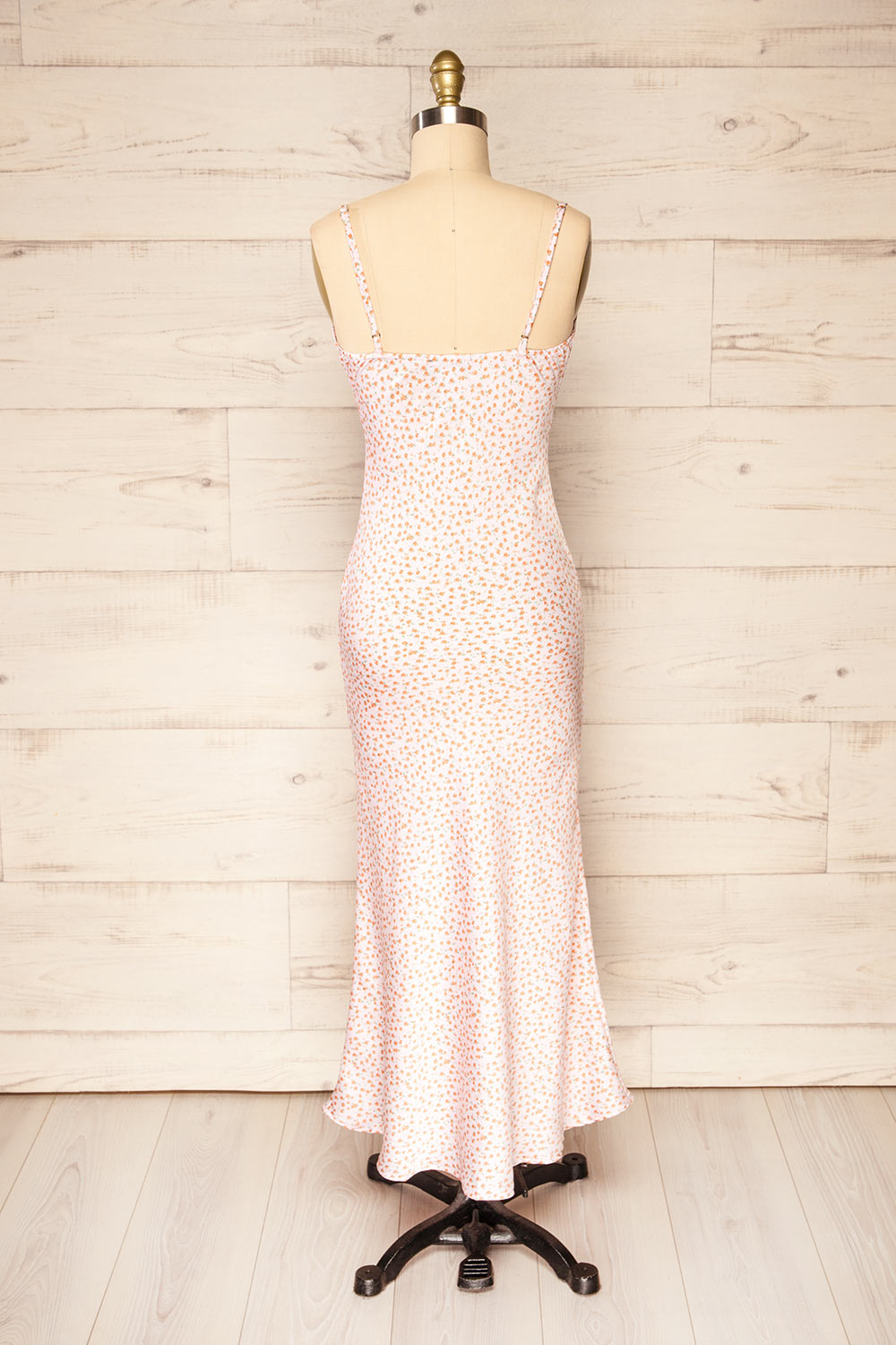 Sigtu Pink Floral Satin Dress w/ Thin Straps | La petite garçonne back view 