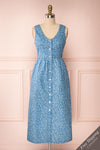 Sihem Blue Patterned Midi Dress w/ Pockets | Boutique 1861 front view FS