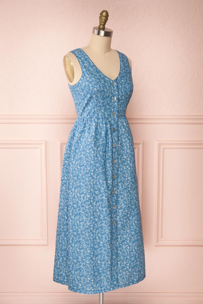 Sihem Blue Patterned Midi Dress w/ Pockets | Boutique 1861 side view